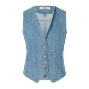 Denim Vest Trendy Sleeveless V-Neck Buttoned Riani , Blue , Dames