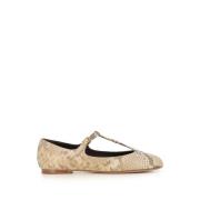 Beige Python Print Ballerina Flats Chloé , Beige , Dames