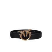 Zwart Leren Logo Plaque Riem Pinko , Black , Dames