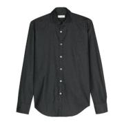 Klassieke Katoenen Chambray Overhemd Canali , Black , Heren