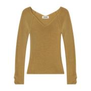 Katoenen Longsleeve Top met Gerimpeld Detail Aeron , Green , Dames