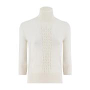 Wollen Hoge Hals Jumper met Geweven Details Ermanno Scervino , White ,...