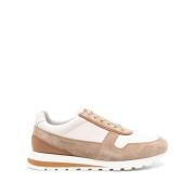 Licht Beige Suède Panel Sneakers Brunello Cucinelli , Beige , Heren