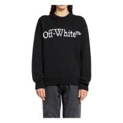 Chunky Gebreide Crewneck Zwarte Trui Off White , Black , Heren