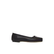 Zwarte Ballet Flats Vierkante Neus Strik aeyde , Black , Dames