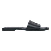 Dames Zwarte Leren Slides Er00115490 Estro , Black , Dames