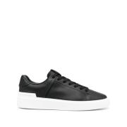 Zwarte Leren Sneakers Ronde Neus Vetersluiting Balmain , Black , Heren