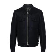 Navy Blauwe Wollen Jas Klassieke Stijl Tom Ford , Blue , Heren