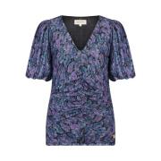 Gerimpelde V-hals Mesh Top Fabienne Chapot , Purple , Dames