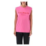 Fucsia Rose Tank Top Balmain , Pink , Dames