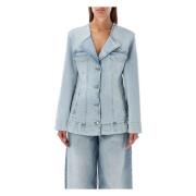 Lichtblauwe Tint Wash Denim Blazer Ganni , Blue , Dames