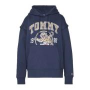 Blauwe Sweatshirt met Rits en Capuchon Tommy Jeans , Blue , Dames