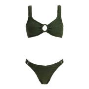 Gerimpeld Metallic Bikini Set met Ringen Hunza G , Green , Dames