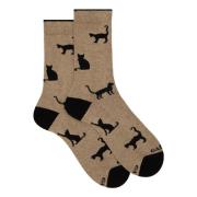 Beige Katoenen Sokken met Kattenmotief Gallo , Multicolor , Heren