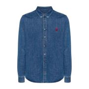 Denim Heart Logo Shirt Blauw Ami Paris , Blue , Heren