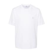 Wit Logo Print Crew Neck T-shirt Brunello Cucinelli , White , Heren