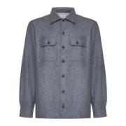 Grijze Wol Overshirt met Zakken Brunello Cucinelli , Gray , Heren