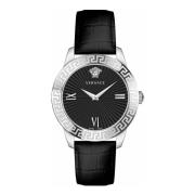 Greca Signature Leren Horloge Versace , Gray , Dames