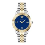 Dameshorloge Goud/Zilver RVS Blauwe Wijzerplaat Versace , Yellow , Dam...