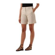 Gestreepte katoenen shorts voor vrouwen Selected Femme , Beige , Dames