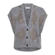 Argyle Wol Mohair Vest Brunello Cucinelli , Multicolor , Dames