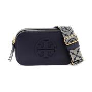 Gestructureerde Leren Mini Crossbody Tas Tory Burch , Blue , Dames