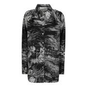 Zijden Zwart Room Print Knoop Shirt Róhe , Black , Dames