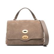 Grained Leather Shoulder Bag Grey Zanellato , Gray , Dames