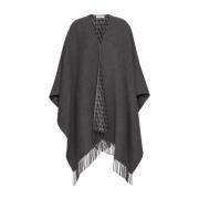 Grijze Iconograhe Wol Zijde Poncho Valentino , Gray , Dames