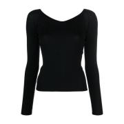 V-hals Pullover Sweater Roberto Collina , Black , Dames