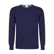 Cashmere Crewneck Tipping Sweater Eleventy , Blue , Heren