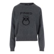 Wollen Crew Neck Sweater Logo Grijs Pinko , Gray , Dames