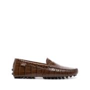 Bruine Krokodileffect Platte Schoenen Tod's , Brown , Dames