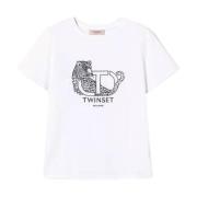 Witte T-shirt met Jaguar Grafische Twinset , White , Dames