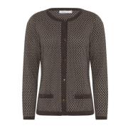 Bruine Jaquard Cardigan met Mooie Details Skovhuus , Brown , Dames