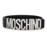 Zwart Leren Riem met Logo Sluiting Moschino , Black , Dames