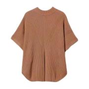 Gebreide Poncho Stijl Jas Twinset , Brown , Dames