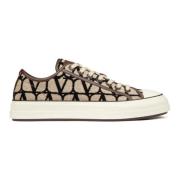 Beige Leren Sneakers met Logo Valentino Garavani , Beige , Heren