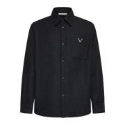 Houtskool Grijs Wol Overhemd Valentino , Black , Heren