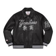 Beperkte oplage leren varsity jack zwart Supreme , Black , Heren