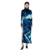 Fluwelen Gathered Jurk Mode Fictie Collectie Jean Paul Gaultier , Blue...