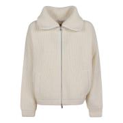 Wollen Cardigan met Cob Stitch Herno , White , Dames