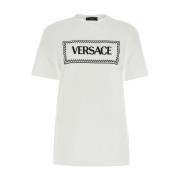 Witte Katoenen T-shirt met Logo Print Versace , White , Dames