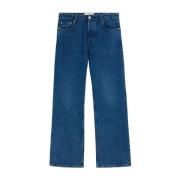 Denim Logo Patch Wide Leg Jeans Ami Paris , Blue , Heren