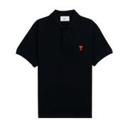 Zwart Poloshirt met Rood Logo Ami Paris , Black , Heren