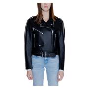 Zwarte Rits-Front Nep Leer Blazer Calvin Klein , Black , Dames