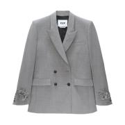 Grijze Bloemenapplicatie Dubbelrijige Jas Msgm , Gray , Dames