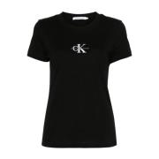 Zwarte Katoenen T-shirt met Voorlogo Calvin Klein Jeans , Black , Dame...