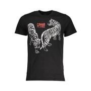 Zwart T-shirt met Print Logo Cavalli Class , Black , Heren