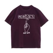 Paarse Sacaigonz T-shirt met Crew Neck Sacai , Purple , Heren